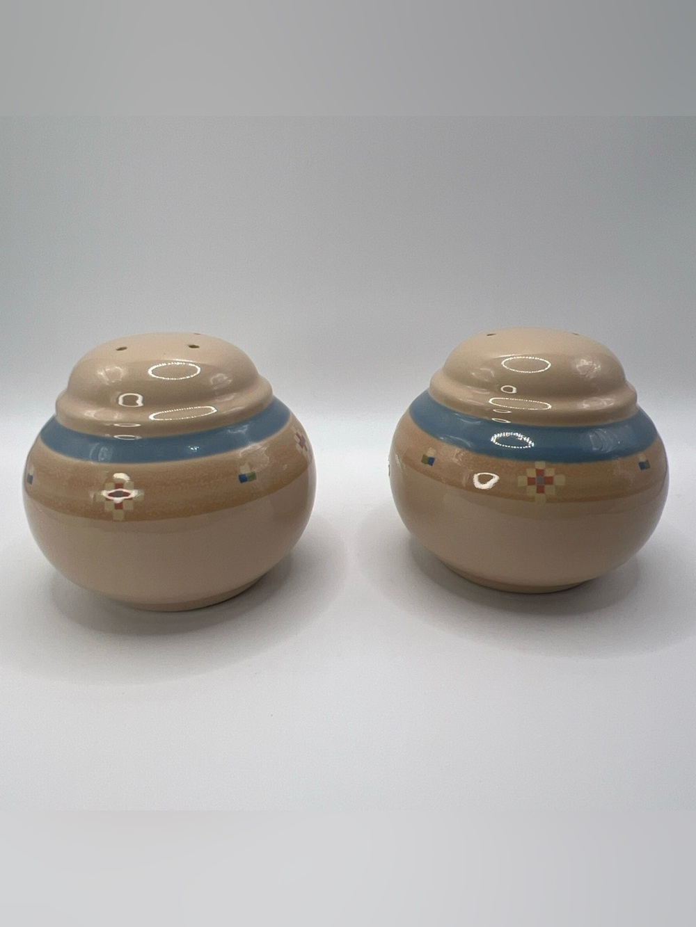 Noritake Beige and Blue Ceramic Salt and Pepper Shakers